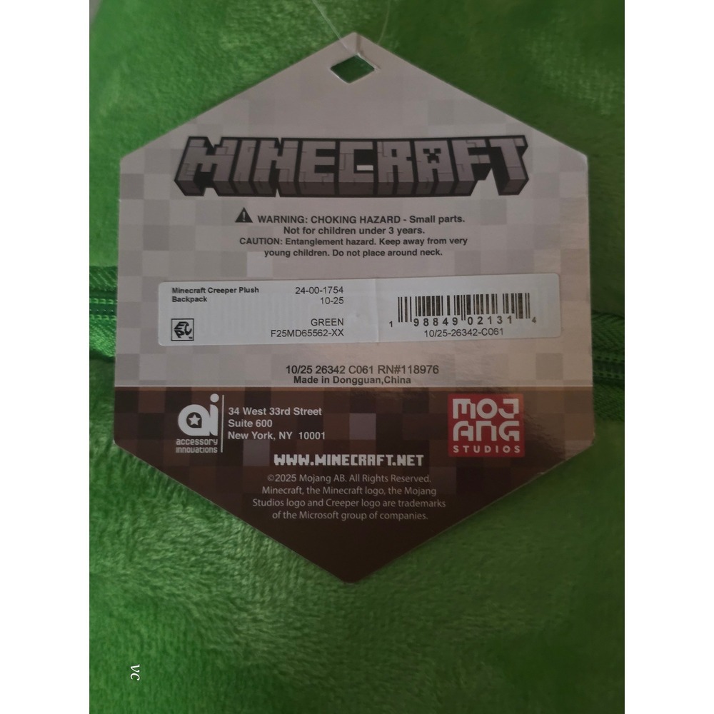 Official Minecraft Creeper Plush Backpack - Brand New with Tags - Picture 7 of 7